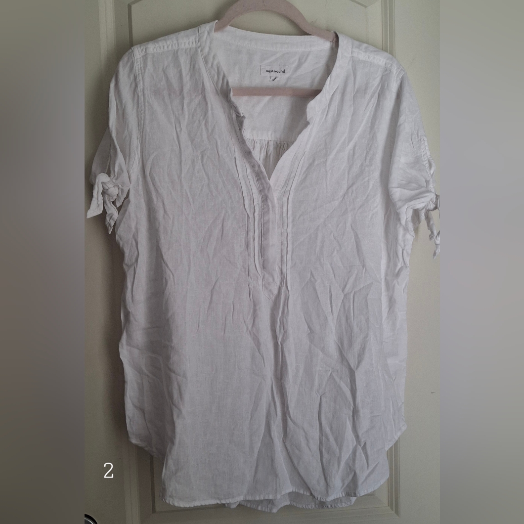 Westbound Womens Top Linen Rayn Large Travel Cruise Beach Neutral Lighweight